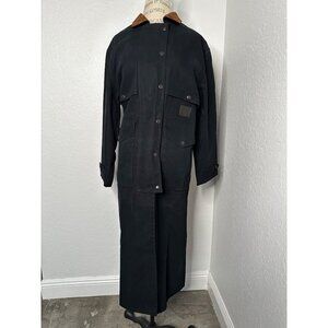 Lauren Ralph Lauren Black Full-Length Canvas Duster W/Brown Suede Collar Size S